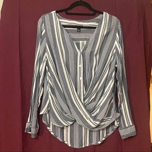 a.n.a Women’s Striped Long-sleeve Top - Navy - LG
